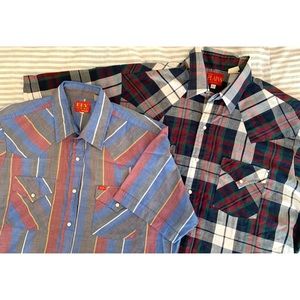 VINTAGE Men’s Pearl Snap Western Shirts Set of 2 - Short Sleeve - Ely Plains - L